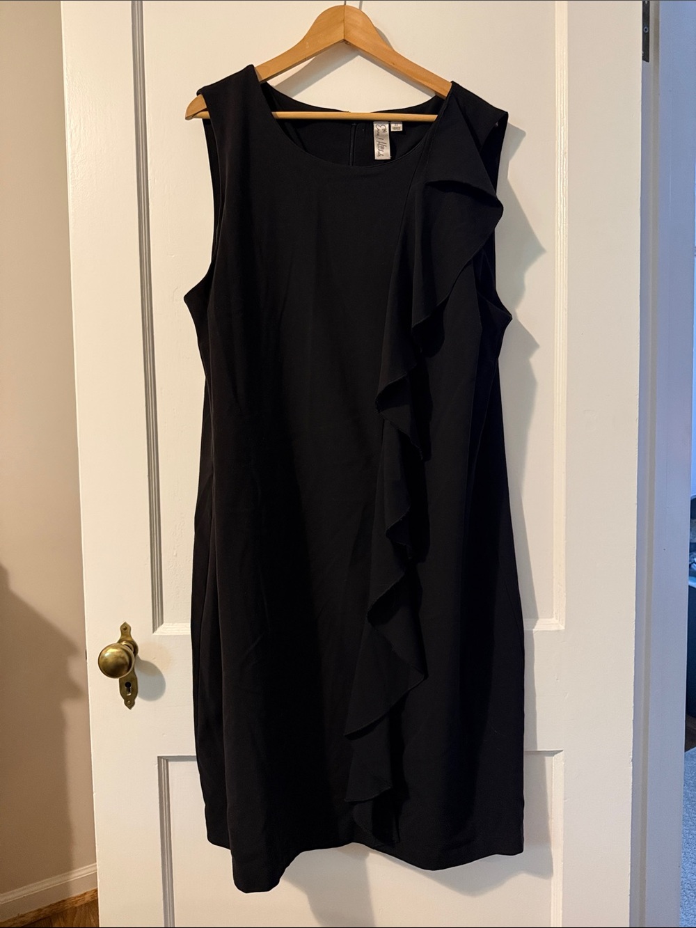 Sleeveless Black Ruffle-Front Midi Dress